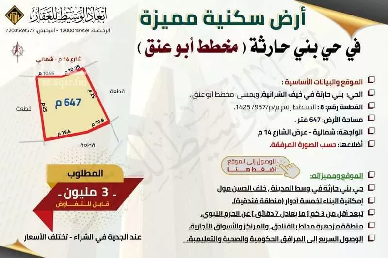 649 sqm land in Al Ranuna 13