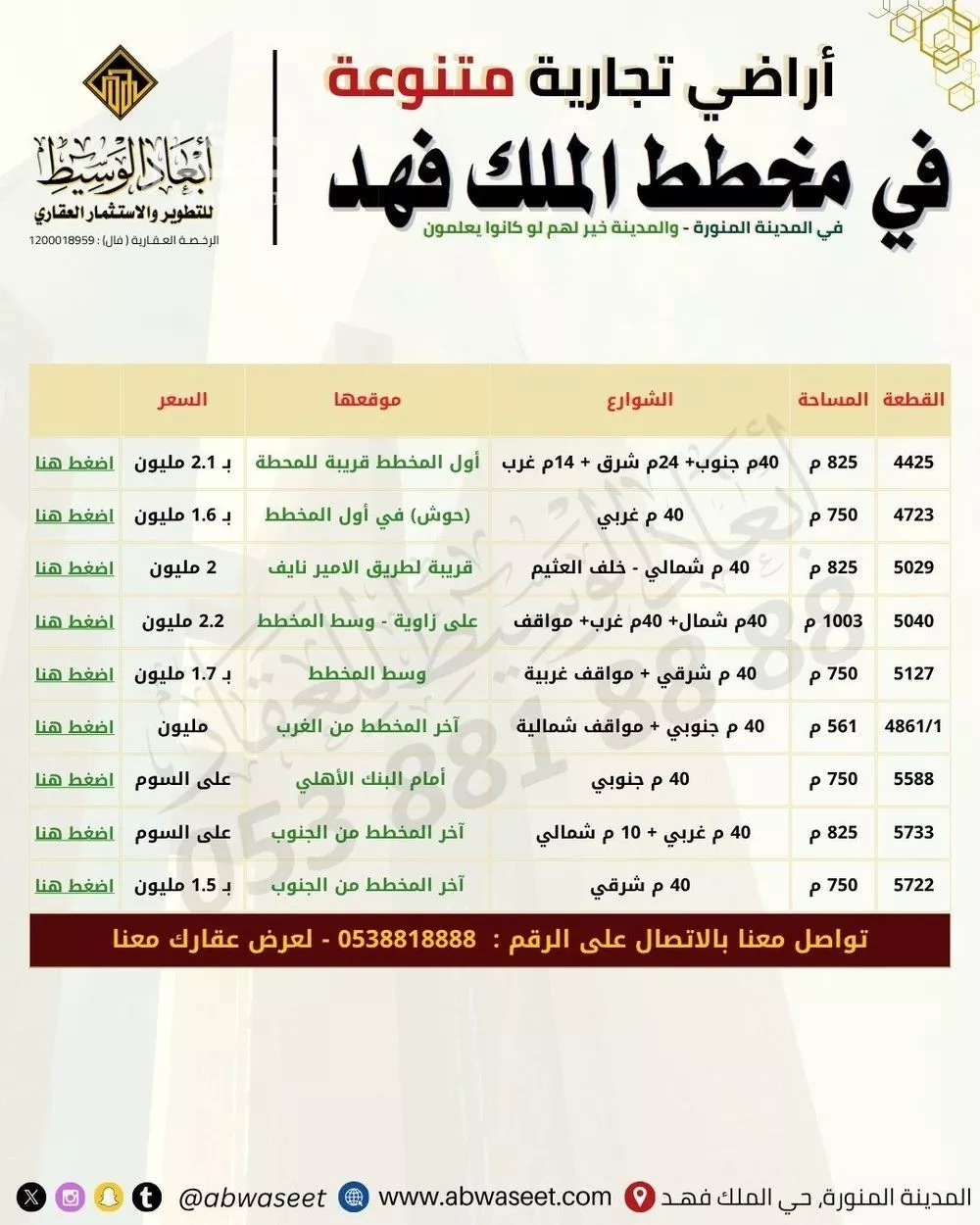 أرض 1012 م² في الملك فهد 10