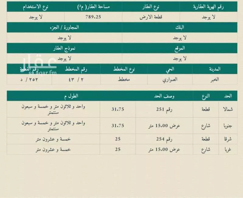 789 sqm land in As Sawari 6