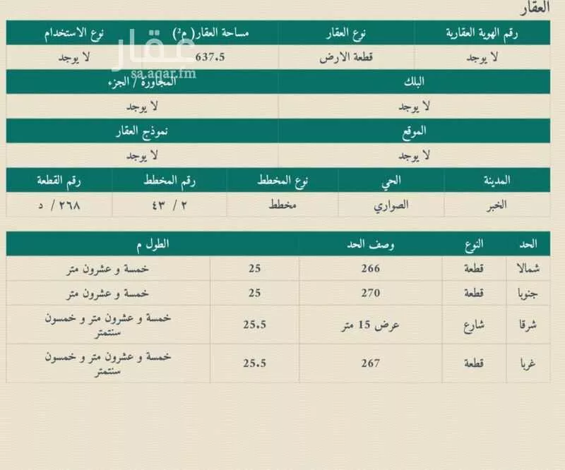أرض 637 م² في الصواري 6