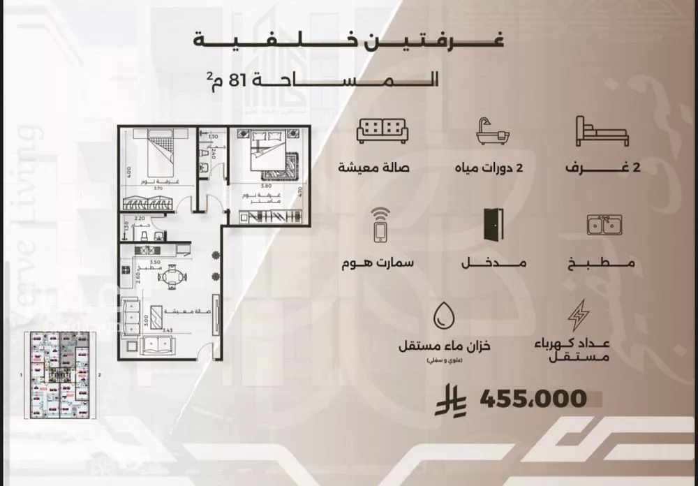 شقة 2 غرف في النهضة 5