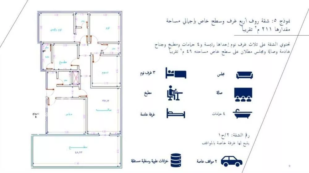 شقة 4 غرف في الربوة 18