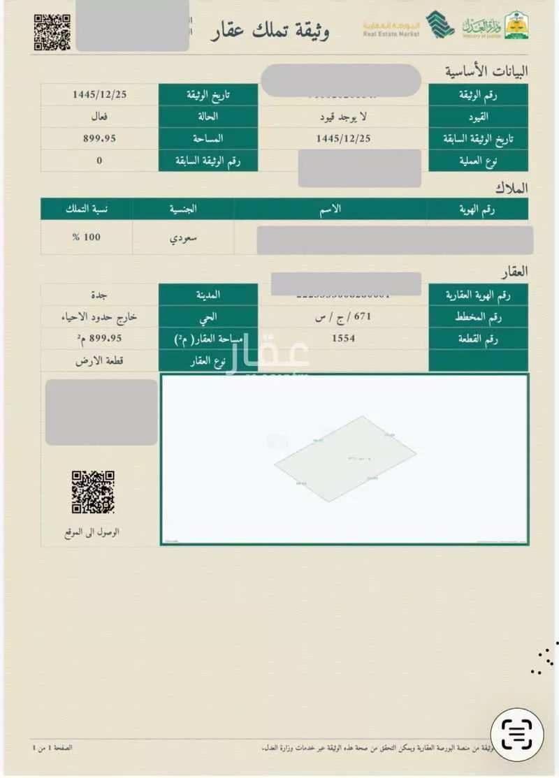 أرض 899 م² في المليساء 6