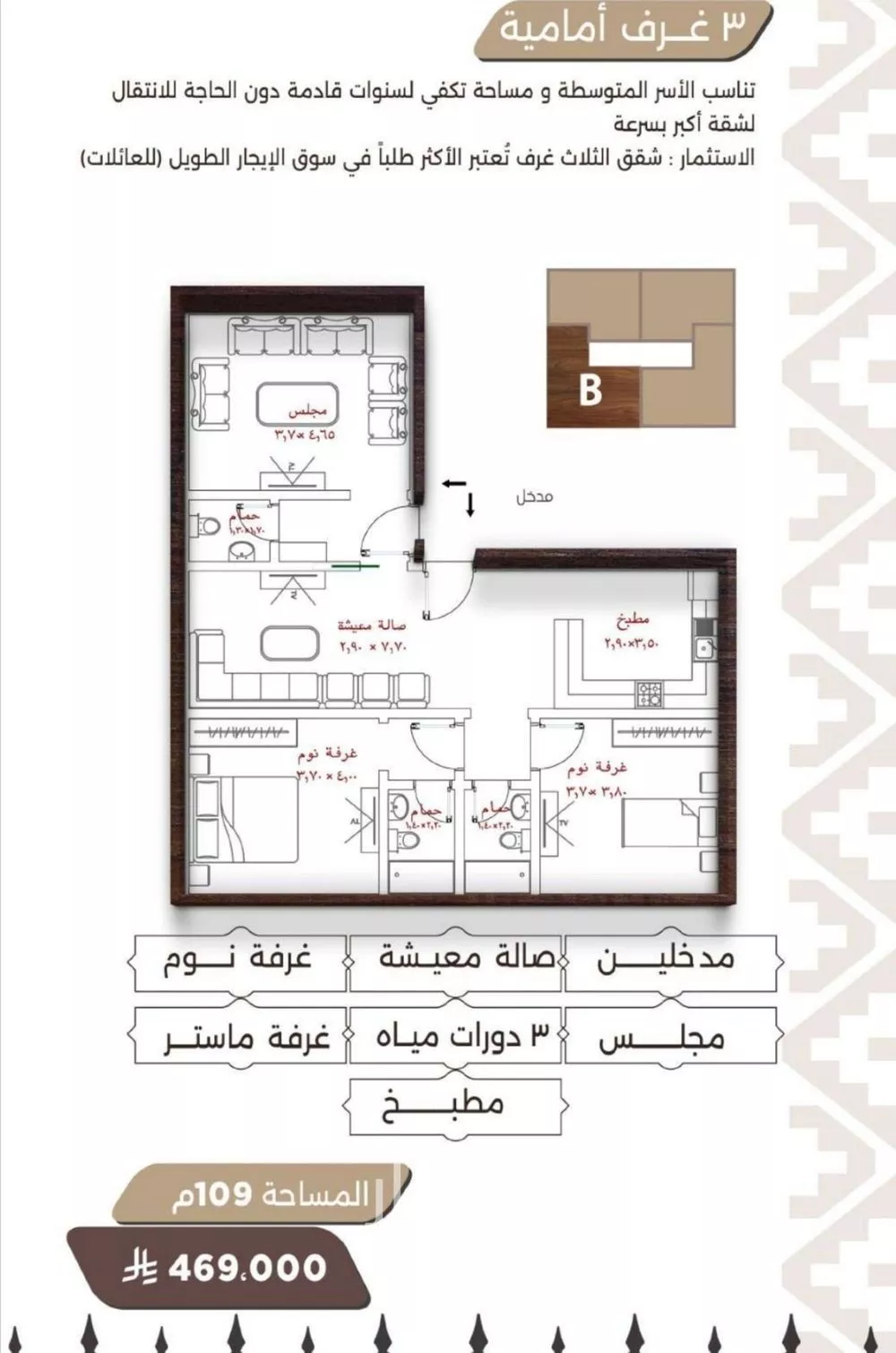 3 bedroom apartment in Al Naeem 4
