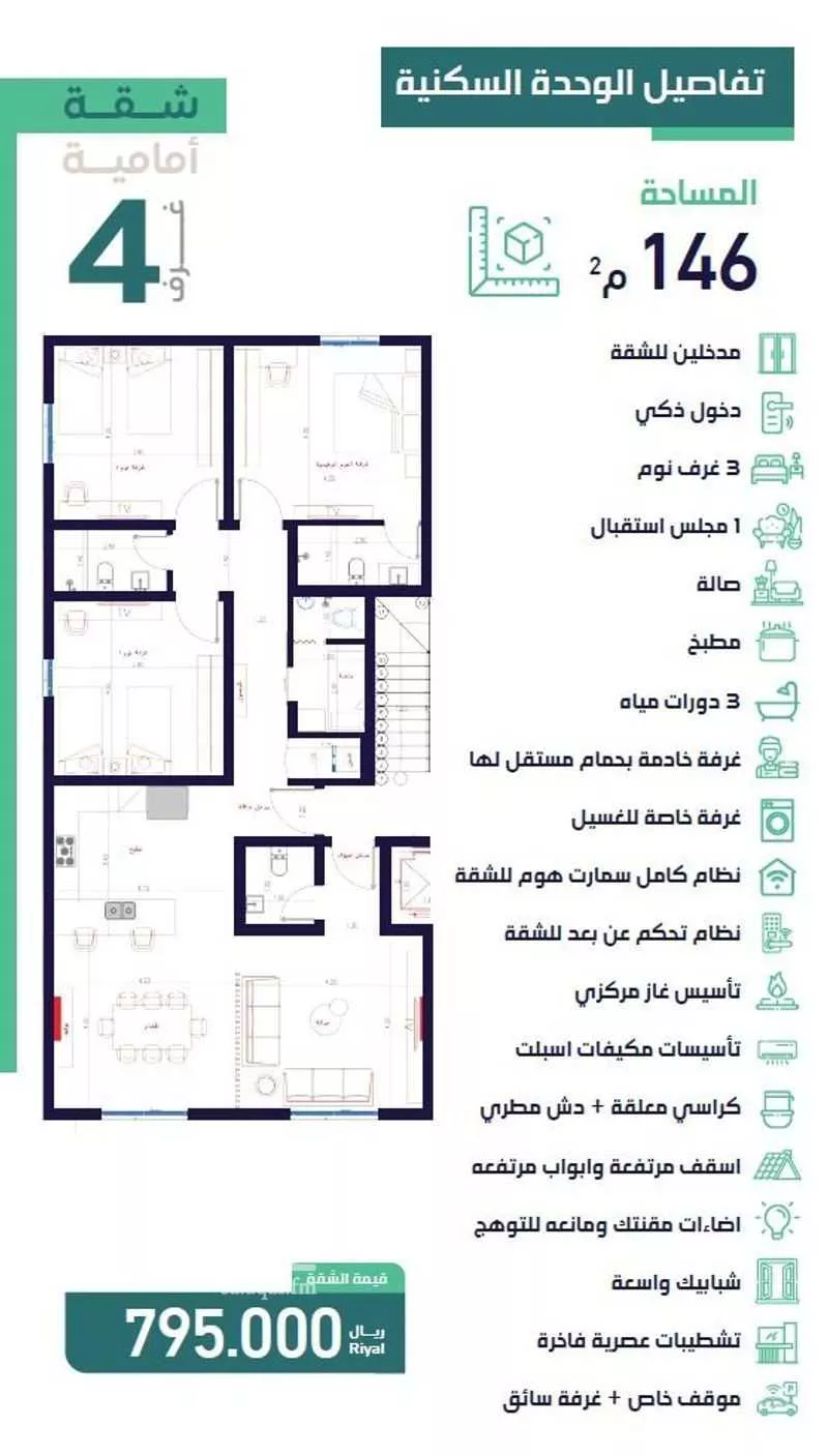 شقة 4 غرف في السلامة، جدة 3