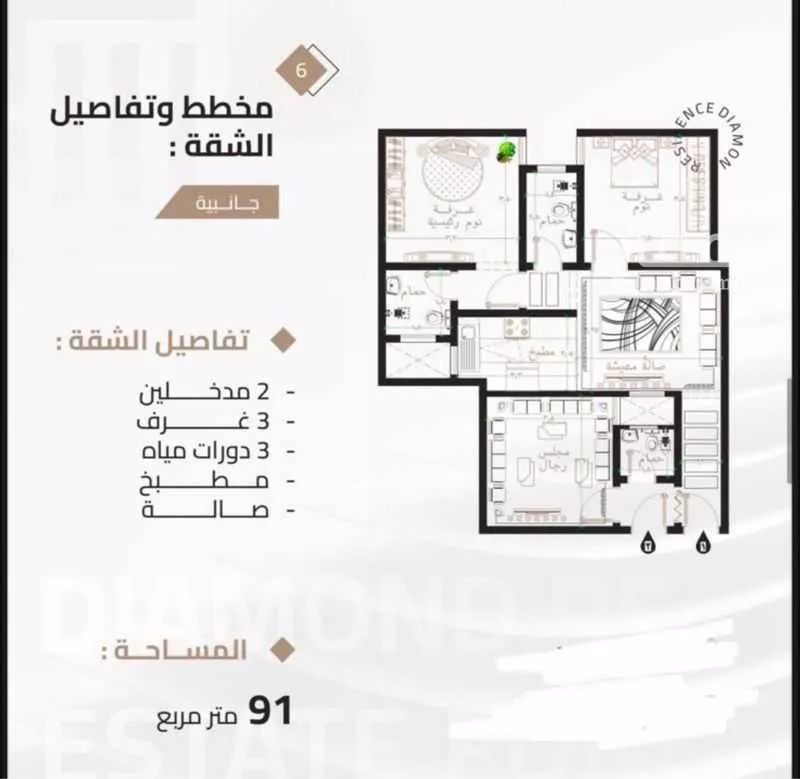 شقة 3 غرف في بطحاء قريش 3