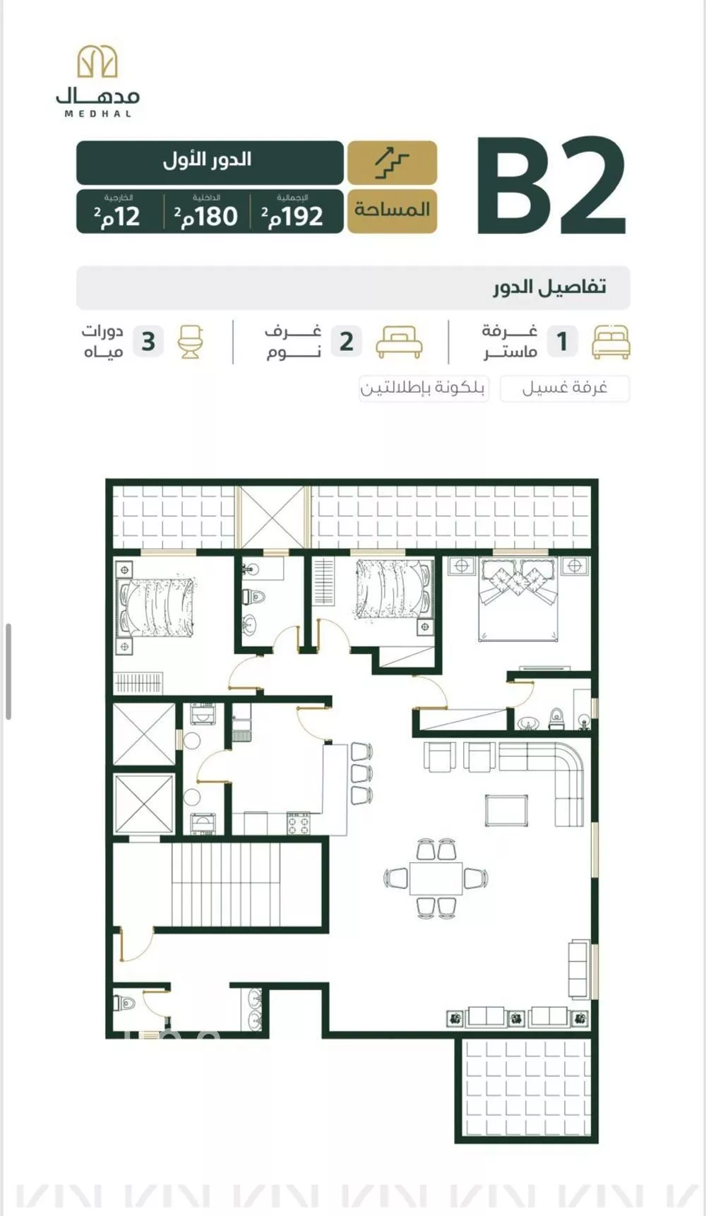 دور 3 غرف في العليا 7