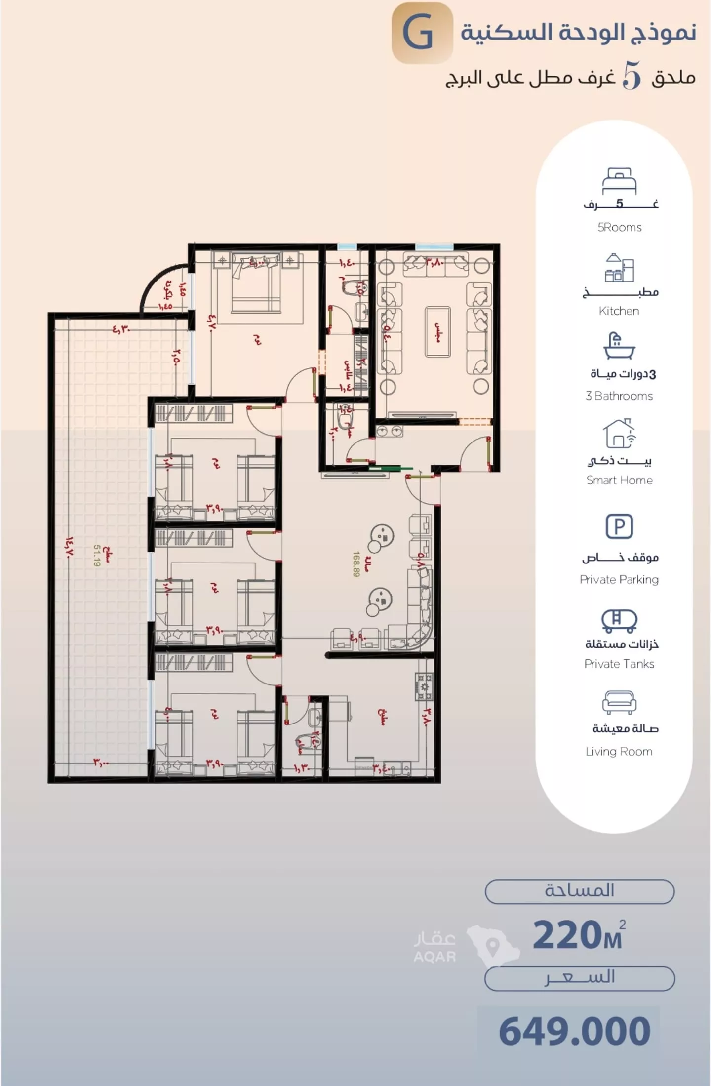 4 bedroom apartment in Al Yaqout, Jeddah