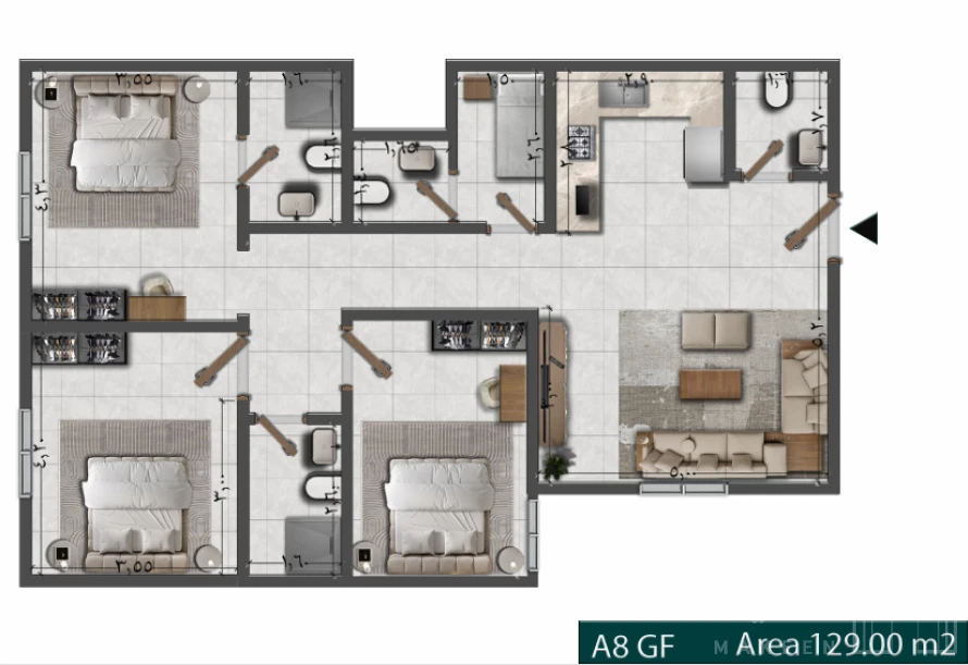 3 bedroom apartment in Al Yasmin