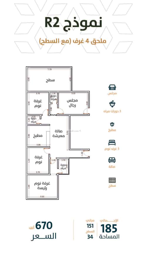 3 bedroom apartment in Al Rabwa 3