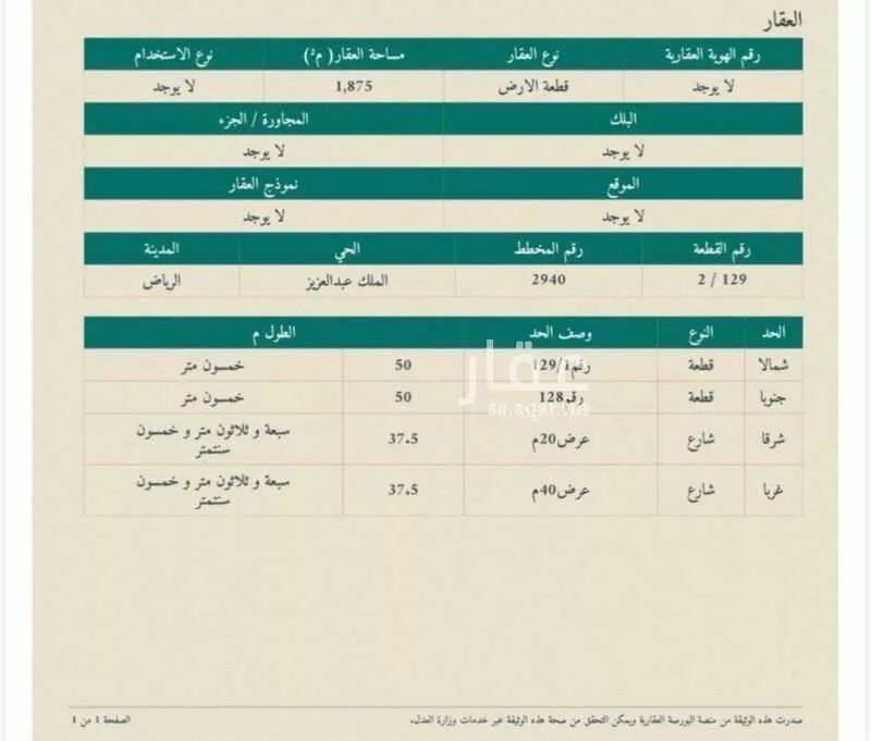 أرض 1875 م² في الملك عبدالعزيز 2