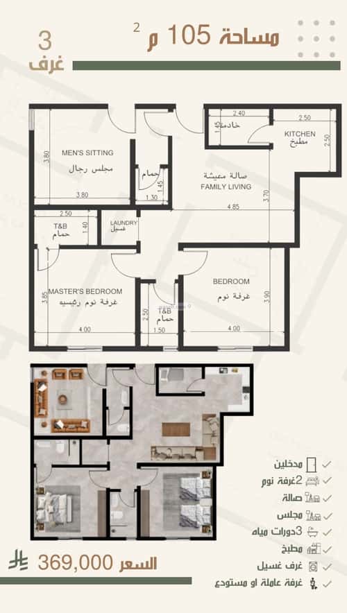 3 bedroom apartment in Al Nuzhah 2