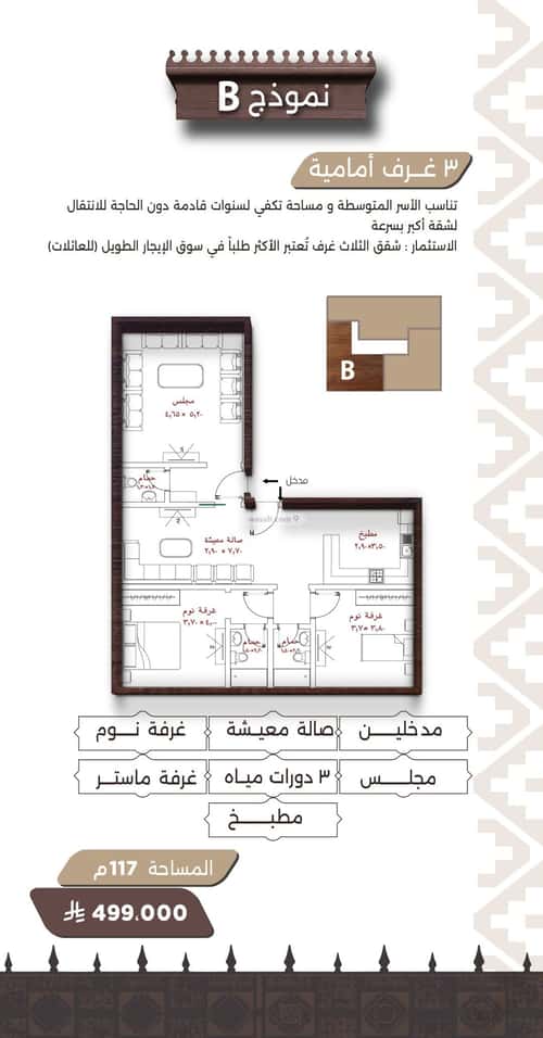 شقة 3 غرف في النعيم 1