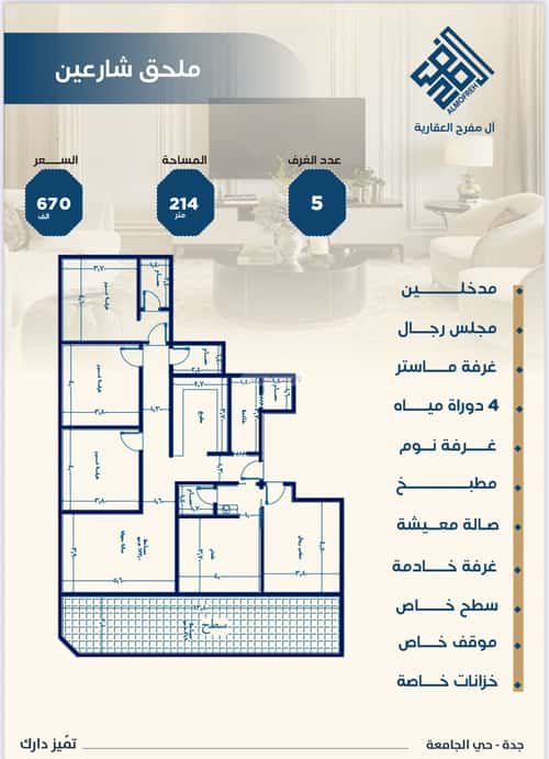شقة 5 غرف في الجامعة 2