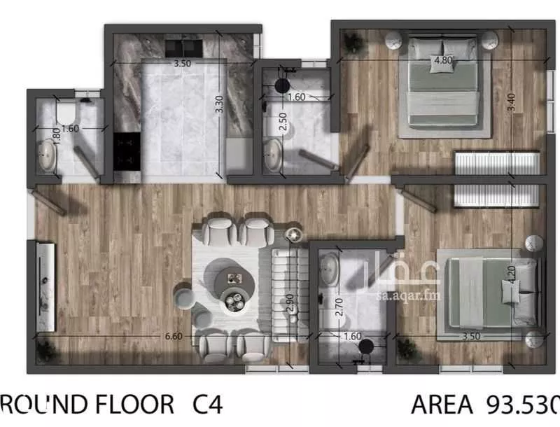 شقة 2 غرف في العارض 3