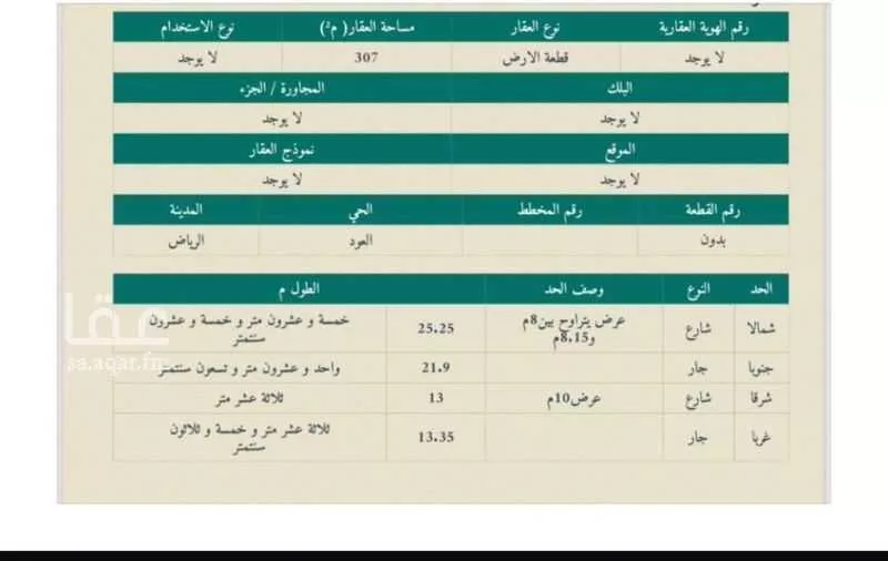 307 sqm land in Al Ud 4