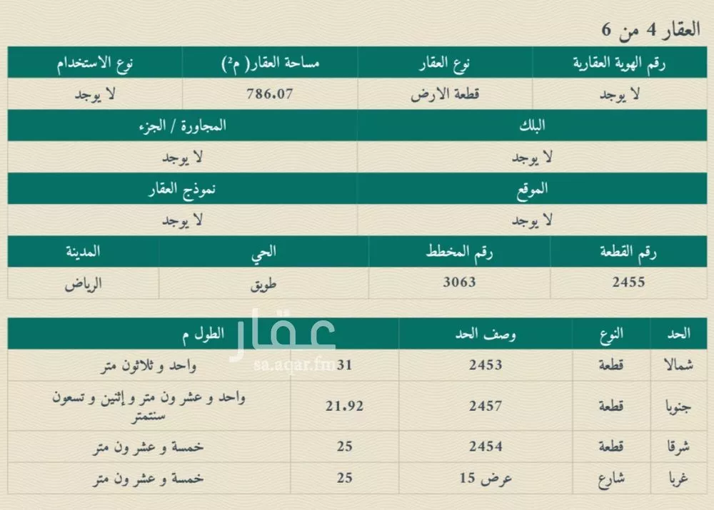 أرض 4568 م² في طويق 6