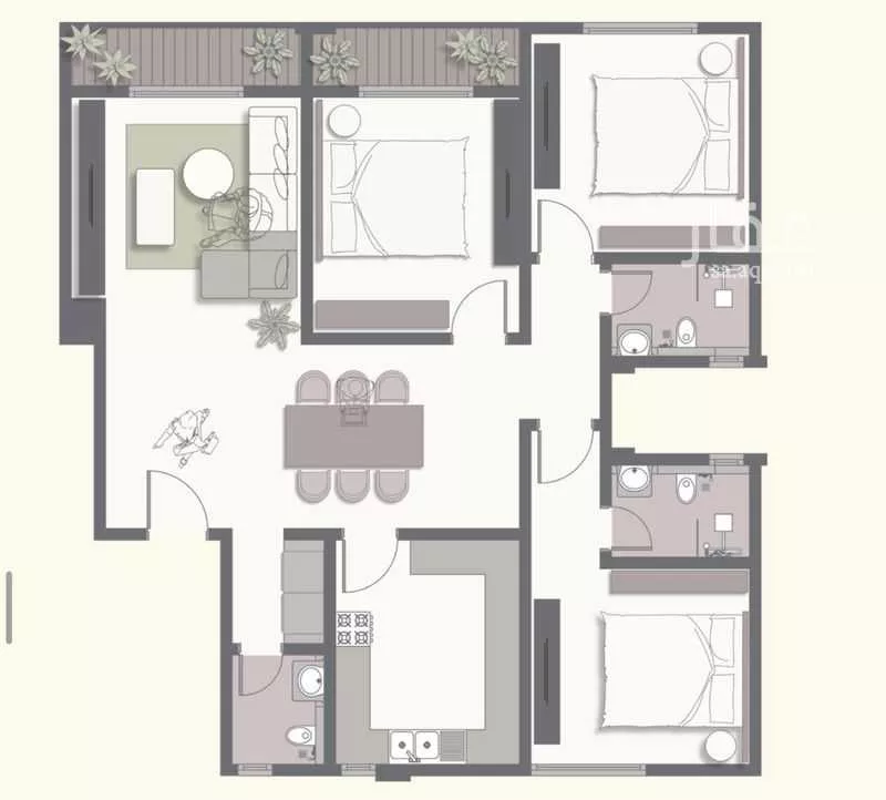 شقة 3 غرف في النرجس 5