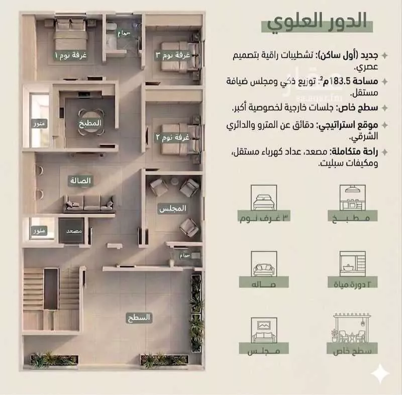 دور 4 غرف في الروابي 2