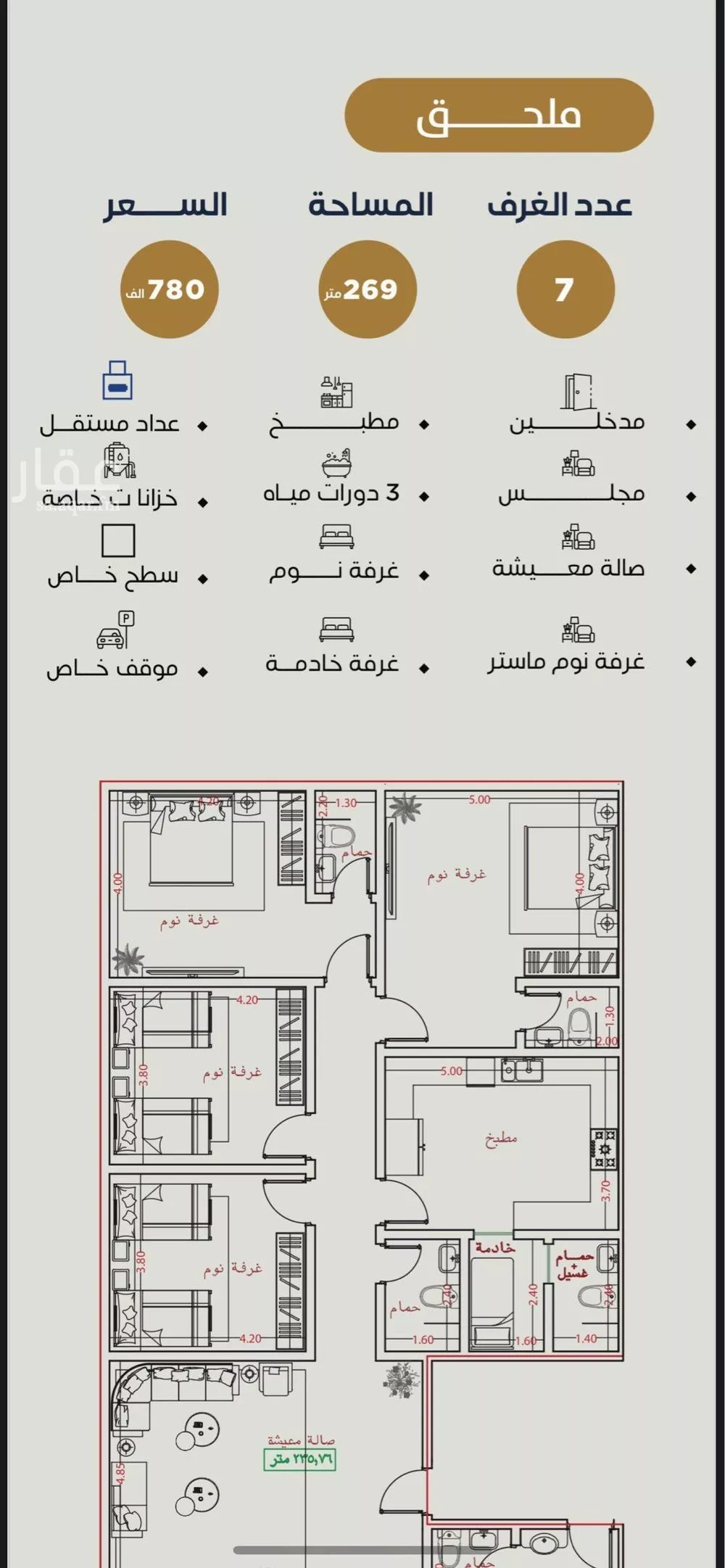 شقة 7 غرف في النزهة 7