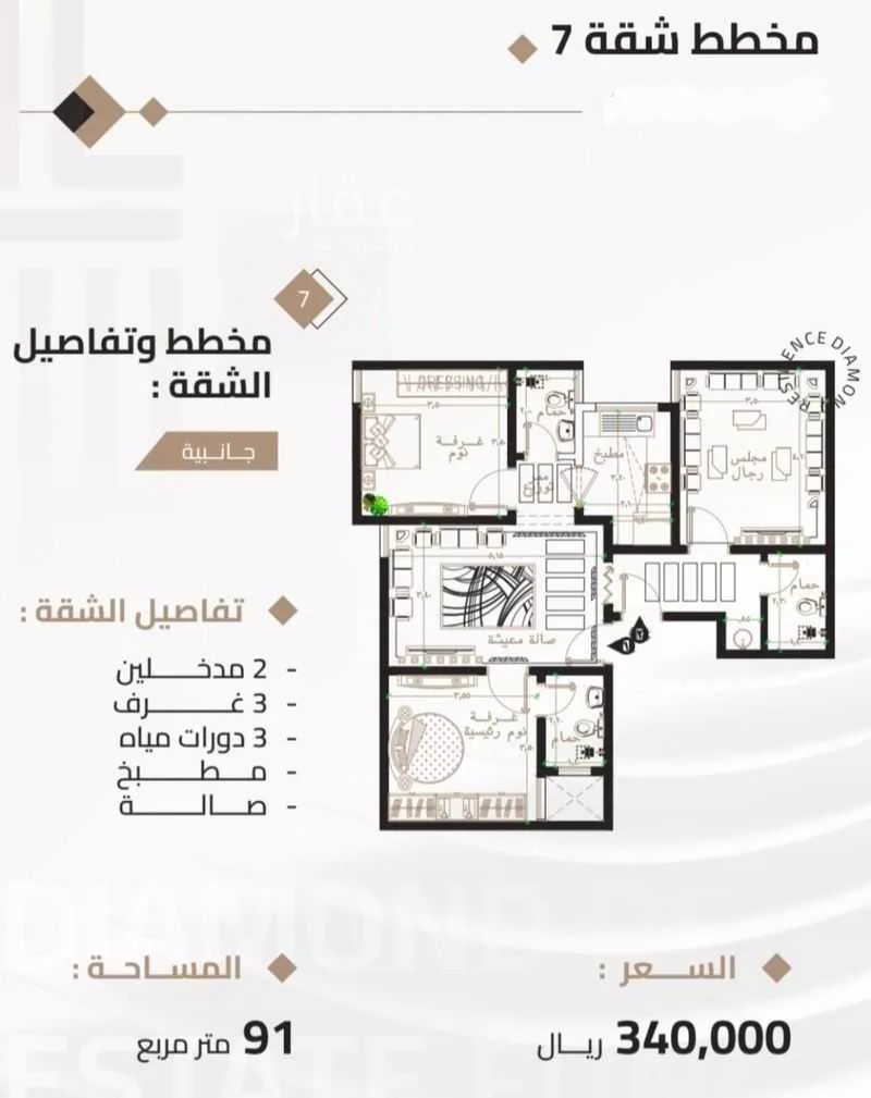 شقة 3 غرف في بطحاء قريش 8