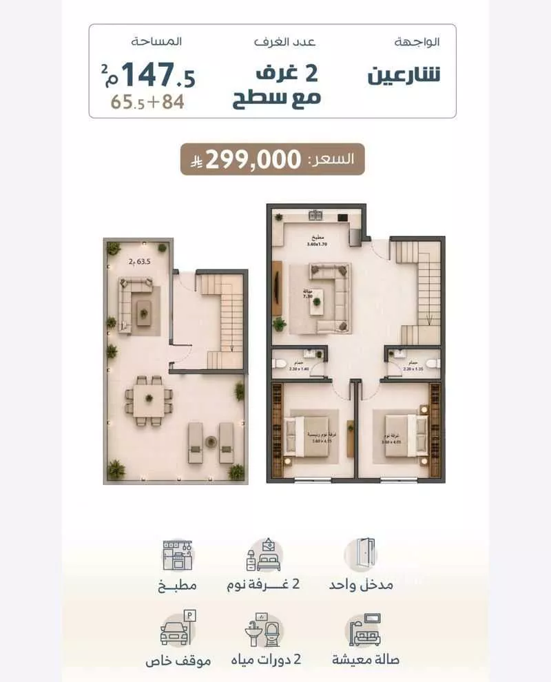 شقة 2 غرف في عين الخيف 2