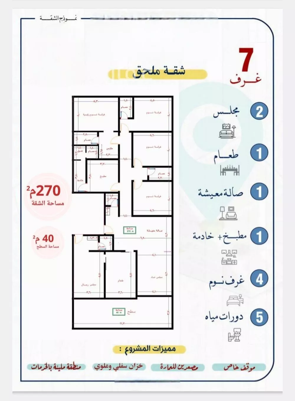 شقة 7 غرف في النزهة 2