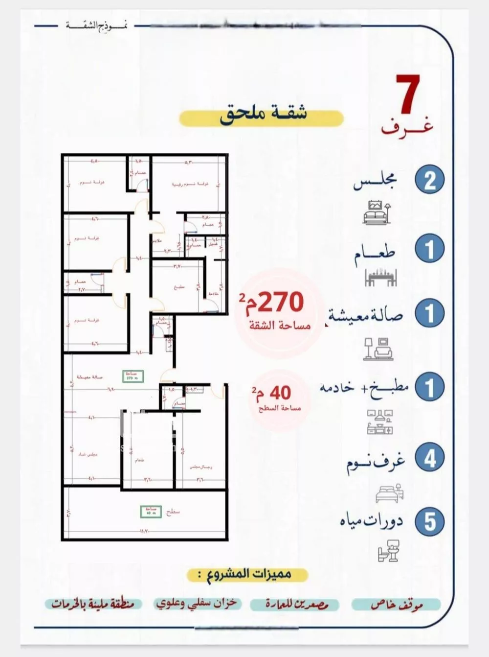 شقة 7 غرف في النزهة 4