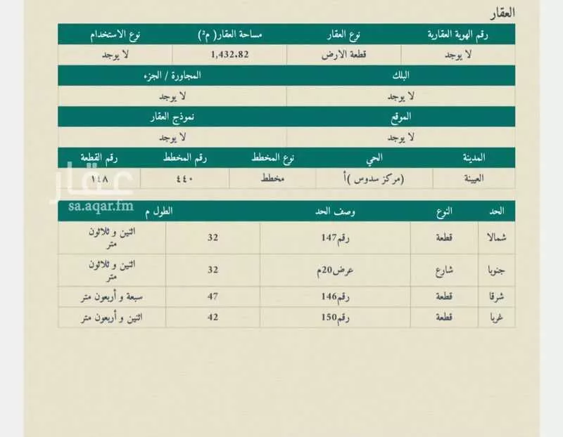 أرض 1432 م² في بنبان 3