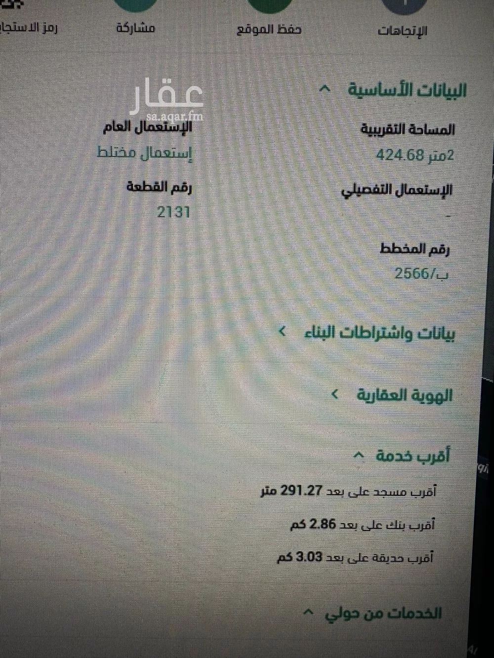 424 sqm land in Al Mahdiyyah 6
